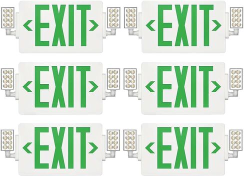 Spectsun 2 Packs Exit Signs with Emergency Lights,120-277VAC -LED Combo Emergency Light with Backup Battery-Double Face UL Listed Green Letter Exit Sign Lighting-Hard Wired-Fire Resistant in Kuwait