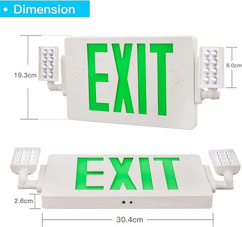 Spectsun 2 Packs Exit Signs with Emergency Lights,120-277VAC -LED Combo Emergency Light with Backup Battery-Double Face UL Listed Green Letter Exit Sign Lighting-Hard Wired-Fire Resistant in Kuwait