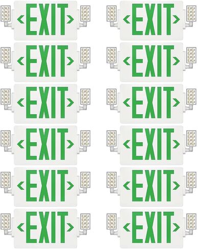 Spectsun 2 Packs Exit Signs with Emergency Lights,120-277VAC -LED Combo Emergency Light with Backup Battery-Double Face UL Listed Green Letter Exit Sign Lighting-Hard Wired-Fire Resistant in Kuwait