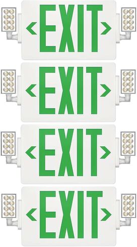 Spectsun 2 Packs Exit Signs with Emergency Lights,120-277VAC -LED Combo Emergency Light with Backup Battery-Double Face UL Listed Green Letter Exit Sign Lighting-Hard Wired-Fire Resistant in Kuwait