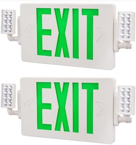 Spectsun 2 Packs Exit Signs with Emergency Lights,120-277VAC -LED Combo Emergency Light with Backup Battery-Double Face UL Listed Green Letter Exit Sign Lighting-Hard Wired-Fire Resistant in Kuwait