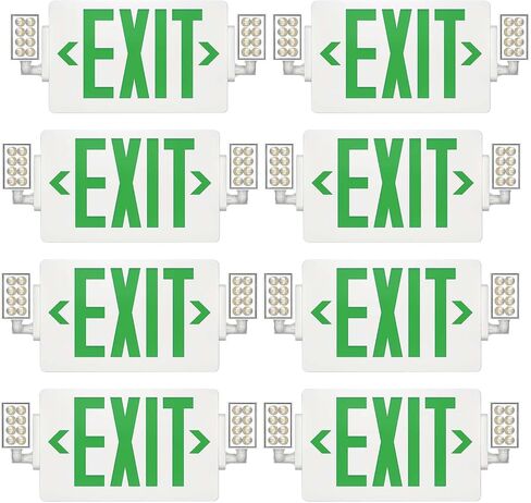 Spectsun 2 Packs Exit Signs with Emergency Lights,120-277VAC -LED Combo Emergency Light with Backup Battery-Double Face UL Listed Green Letter Exit Sign Lighting-Hard Wired-Fire Resistant in Kuwait
