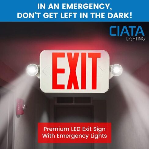 Ciata Lighting All LED Decorative Red Exit Sign & Emergency Light Combo with Battery Backup (4 Pack) in Kuwait
