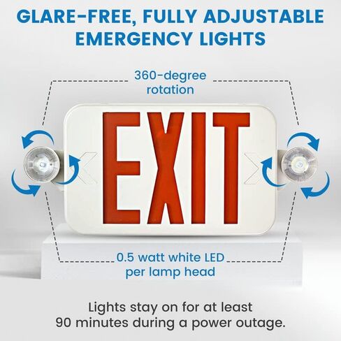 Ciata Lighting All LED Decorative Red Exit Sign & Emergency Light Combo with Battery Backup (4 Pack) in Kuwait