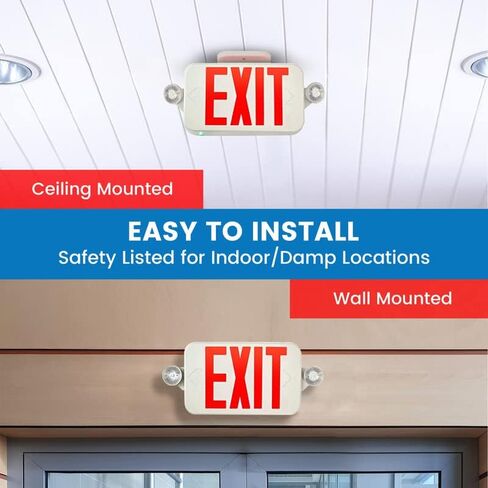 Ciata Lighting All LED Decorative Red Exit Sign & Emergency Light Combo with Battery Backup (4 Pack) in Kuwait