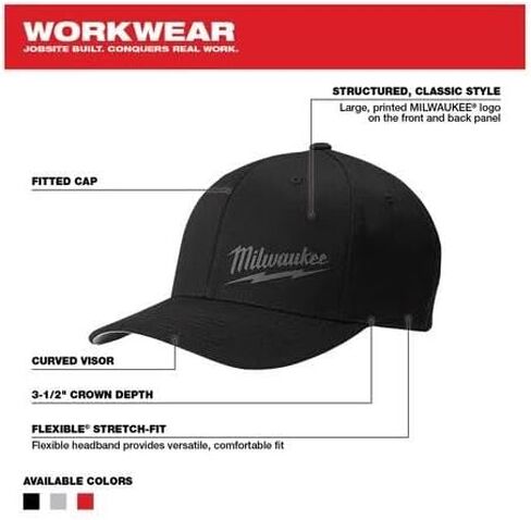 Milwaukee 504BSM Unisex-Adults Fitted Hat 63% Polyester 34% Cotton 3% Spandex Black in Saudi Arabia