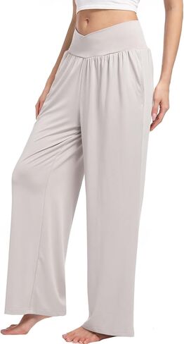 3 Pack Women's Wide Leg Pants Crossover with Pockets High Waist Loose Sweatpants Casual Lounge Yoga Workout Palazzo in Saudi Arabia