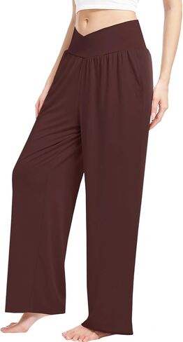 3 Pack Women's Wide Leg Pants Crossover with Pockets High Waist Loose Sweatpants Casual Lounge Yoga Workout Palazzo in Saudi Arabia