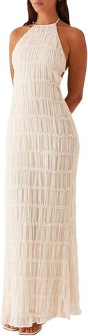 Women Y2k Backless Long Dress Halter Tie Neck Maxi Dress Flowy Beach Sundress Summer Streetwear in Kuwait