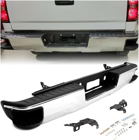 تجميع الخطوة الخلفية Ecotric مجموعة الوفير المتوافقة مع 2014-2019 Chevy Chevrolet Silverado & GMC Sierra 1500 استبدال Chrome لـ GM1103176 GM1103175 (W/O SENSOR HOLES W/CONNER STEP) in Saudi Arabia