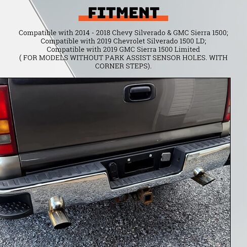 تجميع الخطوة الخلفية Ecotric مجموعة الوفير المتوافقة مع 2014-2019 Chevy Chevrolet Silverado & GMC Sierra 1500 استبدال Chrome لـ GM1103176 GM1103175 (W/O SENSOR HOLES W/CONNER STEP) in Saudi Arabia
