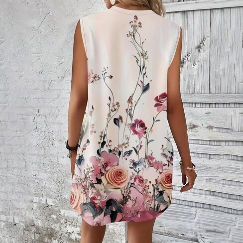 Womens Casual Loose Beach Pockets Dress Printed Crew Neck Sleeveless Sundress Vacation 2025 Summer Mini Dresses in Saudi Arabia