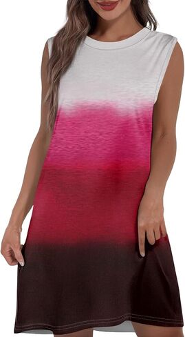 Womens Casual Loose Beach Pockets Dress Printed Crew Neck Sleeveless Sundress Vacation 2025 Summer Mini Dresses in Saudi Arabia