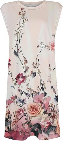 Womens Casual Loose Beach Pockets Dress Printed Crew Neck Sleeveless Sundress Vacation 2025 Summer Mini Dresses in Saudi Arabia
