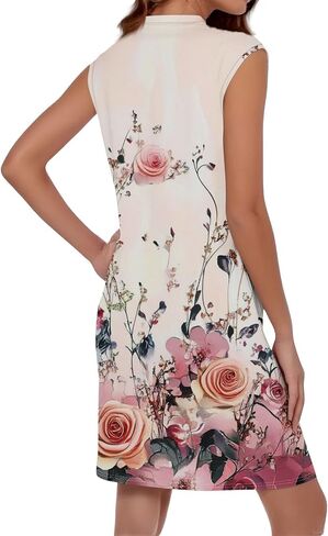 Womens Casual Loose Beach Pockets Dress Printed Crew Neck Sleeveless Sundress Vacation 2025 Summer Mini Dresses in Saudi Arabia