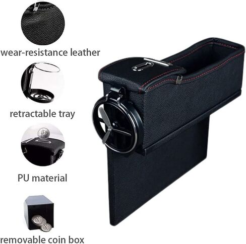 Universal Car Gap Filler Premium Pu Leather Side Pocket ، صندوق تخزين مقعد مع حامل كوب لمفتاح محفظة Coin للهواتف الذكية ، والملحقات الداخلية للسيارة in Saudi Arabia