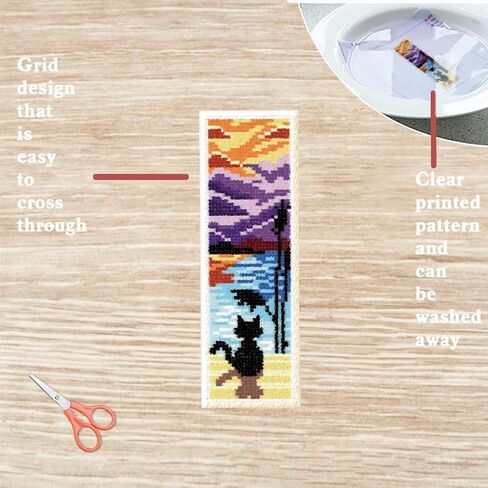 FREEBLOSS 6 Set Bookmark Cross Stitch Kits Cartoon Cat&Fish Jar&Windowsill Bookmark Cross Stitch Kit with Instructions Embroidery Bookmark Kit for Adults Beginners Handmade Bookmarks for Book Gift in Saudi Arabia