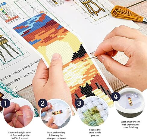 FREEBLOSS 6 Set Bookmark Cross Stitch Kits Cartoon Cat&Fish Jar&Windowsill Bookmark Cross Stitch Kit with Instructions Embroidery Bookmark Kit for Adults Beginners Handmade Bookmarks for Book Gift in Saudi Arabia