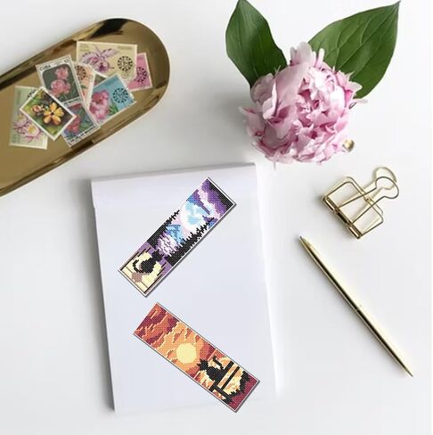 FREEBLOSS 6 Set Bookmark Cross Stitch Kits Cartoon Cat&Fish Jar&Windowsill Bookmark Cross Stitch Kit with Instructions Embroidery Bookmark Kit for Adults Beginners Handmade Bookmarks for Book Gift in Saudi Arabia
