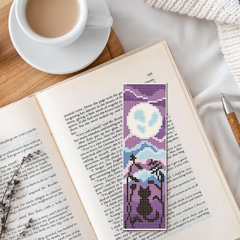 FREEBLOSS 6 Set Bookmark Cross Stitch Kits Cartoon Cat&Fish Jar&Windowsill Bookmark Cross Stitch Kit with Instructions Embroidery Bookmark Kit for Adults Beginners Handmade Bookmarks for Book Gift in Saudi Arabia