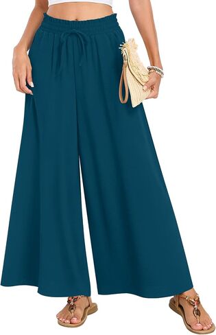 Netsmile Women's Wide Palazzo Pants High Cerntring Darey Flowy Disual Boho Breans مع جيوب in Kuwait