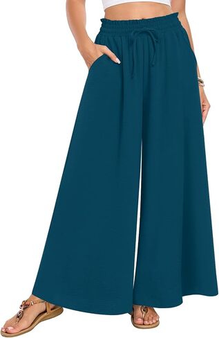 Netsmile Women's Wide Palazzo Pants High Cerntring Darey Flowy Disual Boho Breans مع جيوب in Kuwait
