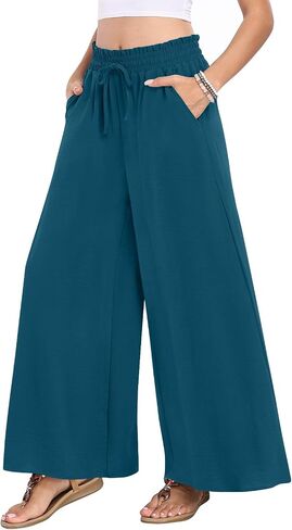 Netsmile Women's Wide Palazzo Pants High Cerntring Darey Flowy Disual Boho Breans مع جيوب in Kuwait