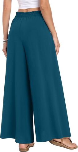 Netsmile Women's Wide Palazzo Pants High Cerntring Darey Flowy Disual Boho Breans مع جيوب in Kuwait