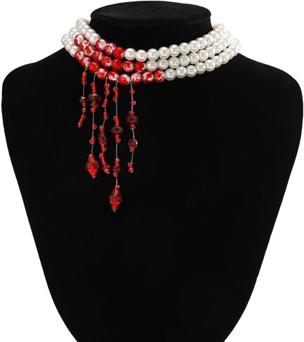 Bleeding Pearl Necklace for Women - Dripping Blood Vampire Choker Necklace - Spooky Pearl Necklace for Halloween Party Jewelry in Saudi Arabia