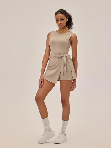 Womens Tennis Dress with Built in Shorts Sleeveless Backless Round Neck Athletic Dress One Piece Workout Rompers in Kuwait