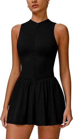 Womens Tennis Dress in Shorts Zip Front Sleeveless Ruffle A-line Summer Workout Athletic Golf Dresses with Pockets in Saudi Arabia