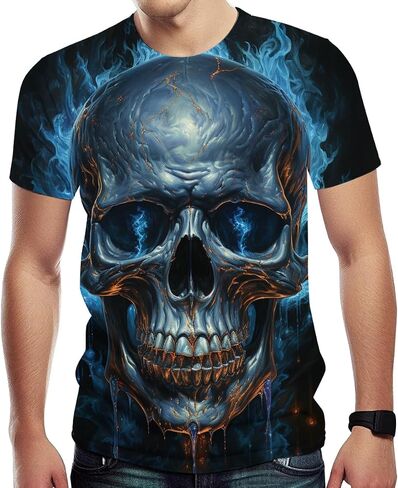 Skull T-Shirts for Men Novelty 3D Print Skeleton Tshirts Skull Graphic Short Sleeve Tee Top in Saudi Arabia