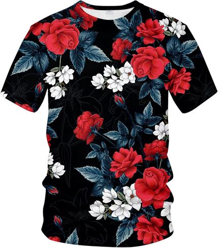 Lurhonp 3D Rose T-Shirt T-Shirt Floral Flower Pattern Thirtts for Mens Womens in Kuwait