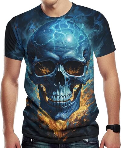 Skull T-Shirts for Men Novelty 3D Print Skeleton Tshirts Skull Graphic Short Sleeve Tee Top in Saudi Arabia