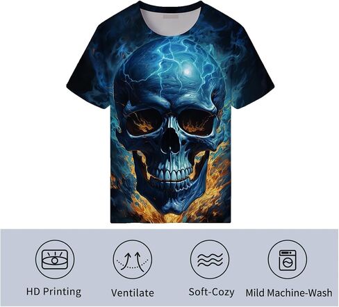 Skull T-Shirts for Men Novelty 3D Print Skeleton Tshirts Skull Graphic Short Sleeve Tee Top in Saudi Arabia