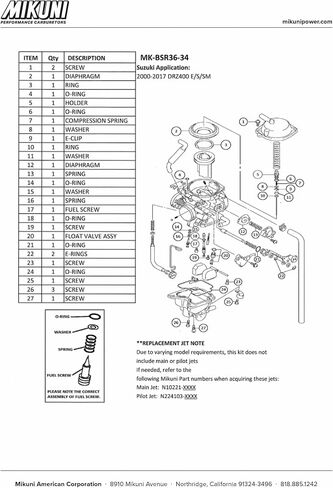 Mikuni Carburetor Rebuild Kit for Suzuki DRZ400 in Saudi Arabia