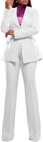 HuiSiFang Women 2 Piece Blazer Sets Elegant Pearl Dressy Pant Suits Business Casual Blazer Outfits Work Office in Saudi Arabia