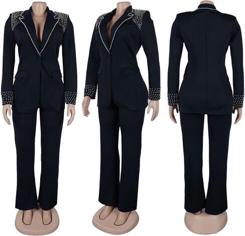 HuiSiFang Women 2 Piece Blazer Sets Elegant Pearl Dressy Pant Suits Business Casual Blazer Outfits Work Office in Saudi Arabia