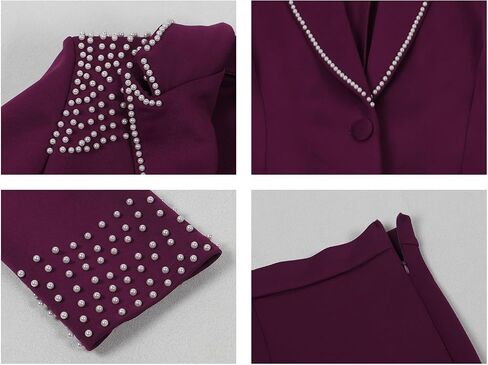 HuiSiFang Women 2 Piece Blazer Sets Elegant Pearl Dressy Pant Suits Business Casual Blazer Outfits Work Office in Saudi Arabia