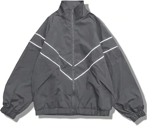 GORGLITTER Men's Hip Hop Jacket Contast Binding Zip Up Long Sleeve Windbreaker Coats in Saudi Arabia