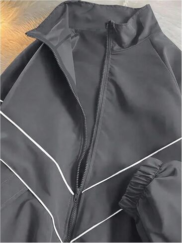 GORGLITTER Men's Hip Hop Jacket Contast Binding Zip Up Long Sleeve Windbreaker Coats in Saudi Arabia