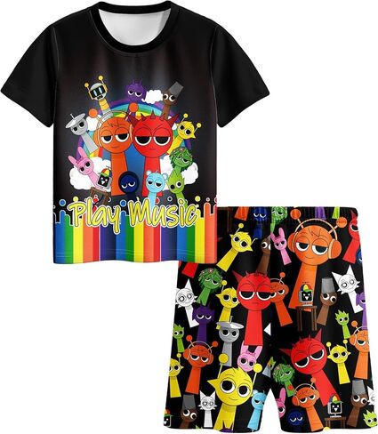 Boys 2 Piece Shirts and Shorts Sets Monster Rhythm Game Home Daily Clothes for 5-12 Years Kids in Saudi Arabia