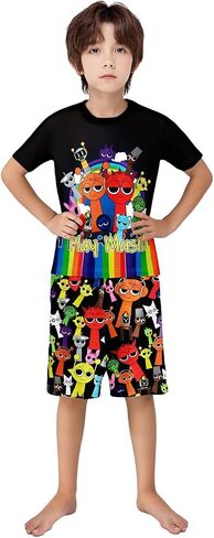 Boys 2 Piece Shirts and Shorts Sets Monster Rhythm Game Home Daily Clothes for 5-12 Years Kids in Saudi Arabia