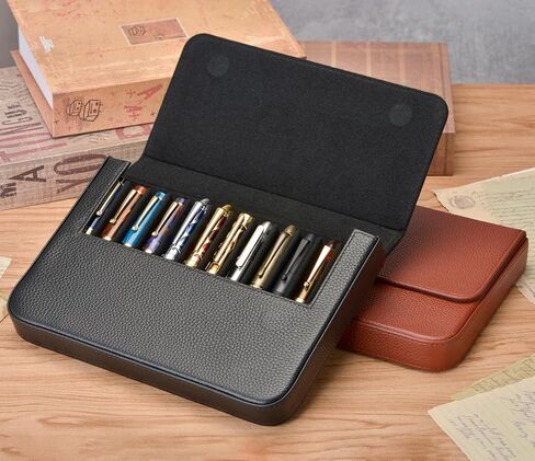 حافظة أقلام حبر Lanxivi 12 من جلد القهوة الأصلي، حقيبة أقلام محمولة على شكل درج in Kuwait