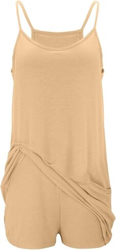 Spaghetti Strap Romper for Women Plus Size Sleeveless Jumsuit Shorts Summer Casual Overalls Outfits with Pockets in Saudi Arabia