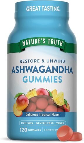 حقيقة الطبيعة Ashwagandha Gummies | 120 العد | نكهة استوائية | نباتي ، غير محلي و gmo وملحق خالي من الغلوتين in Saudi Arabia
