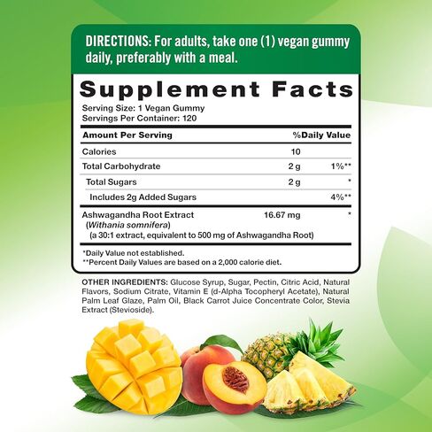 حقيقة الطبيعة Ashwagandha Gummies | 120 العد | نكهة استوائية | نباتي ، غير محلي و gmo وملحق خالي من الغلوتين in Saudi Arabia