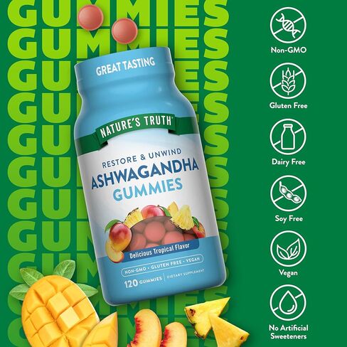 حقيقة الطبيعة Ashwagandha Gummies | 120 العد | نكهة استوائية | نباتي ، غير محلي و gmo وملحق خالي من الغلوتين in Saudi Arabia