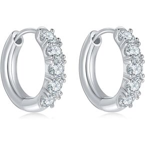 CHASKI Moissanite Hoop Earring for Women White Gold Plated 0.32ct Small Huggie Earrings Chunky Sterling Silver Ear Rings