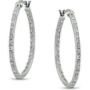Sterling Silver 2mm Inside Out Cubic Zirconia Oval Hoop Earrings, Options Available in Kuwait